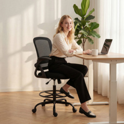 Portland Black Mesh Rolling Desk Chair with Flip up Armrests - Size: 126 x 58 x 63cm - Wilko - thumbnail 3