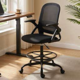 Portland Black Mesh Rolling Desk Chair with Flip up Armrests - Size: 126 x 58 x 63cm - Wilko - thumbnail 1