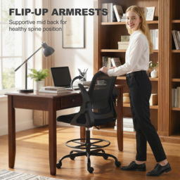 Portland Black Mesh Rolling Desk Chair with Flip up Armrests - Size: 126 x 58 x 63cm - Wilko - thumbnail 6