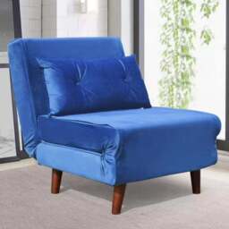 Brooklyn Single Seater Navy Plush Velvet Pull Out Sofa Bed - Blue - Wilko - thumbnail 1