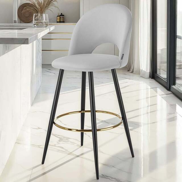 tectake Rachel Light Grey and Black Velvet Look Bar Stool Set of 6 - Wilko - image 1