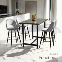 tectake Rachel Light Grey and Black Velvet Look Bar Stool Set of 6 - Wilko - thumbnail 7