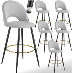 tectake Rachel Light Grey and Black Velvet Look Bar Stool Set of 6 - Wilko - thumbnail 3