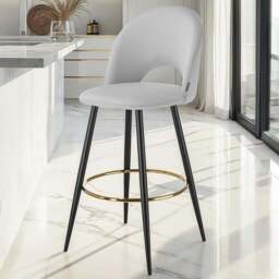 tectake Rachel Light Grey and Black Velvet Look Bar Stool Set of 6 - Wilko