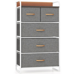 Costway Grey 5 Drawer Vertical Storage Dresser Tower - Size: 58 x 29 x 99cm - Wilko - thumbnail 3