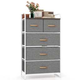 Costway Grey 5 Drawer Vertical Storage Dresser Tower - Size: 58 x 29 x 99cm - Wilko - thumbnail 4
