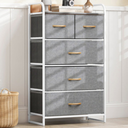 Costway Grey 5 Drawer Vertical Storage Dresser Tower - Size: 58 x 29 x 99cm - Wilko