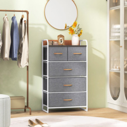 Costway Grey 5 Drawer Vertical Storage Dresser Tower - Size: 58 x 29 x 99cm - Wilko - thumbnail 6