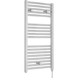 nuie Chrome 300W Round Electric Towel Rail 920 x 480mm - Size: 9.2 x 4.8 x 0.3cm - Silver - Wilko