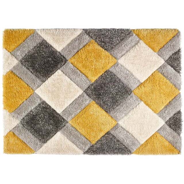 Origins Ochre 3D Geo Shaggy Carved Rug 80 x 150cm - Gold - Origins Rugs - Wilko - image 1