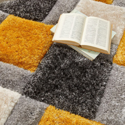Origins Ochre 3D Geo Shaggy Carved Rug 80 x 150cm - Gold - Origins Rugs - Wilko - thumbnail 4