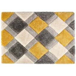 Origins Ochre 3D Geo Shaggy Carved Rug 80 x 150cm - Gold - Origins Rugs - Wilko