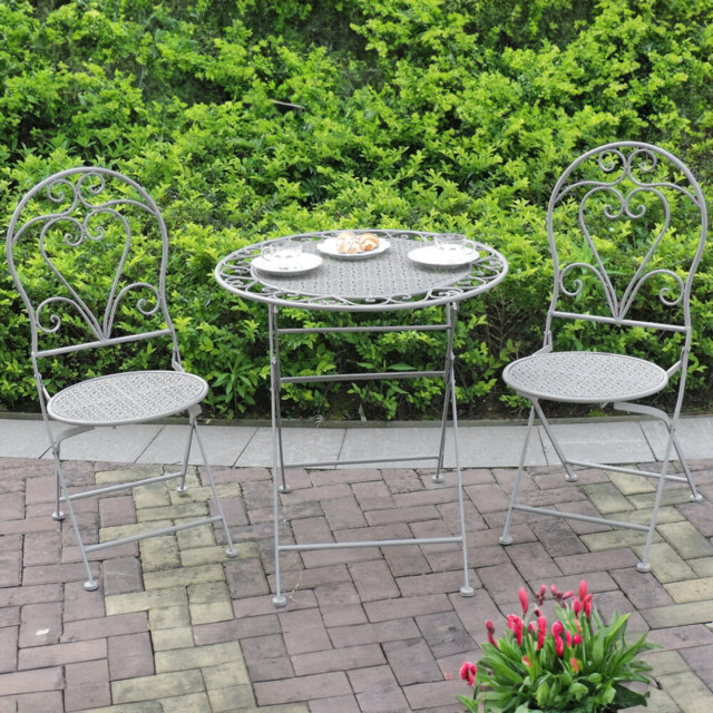 GlamHaus Monaco 2 Seater Garden Bistro Set Antique Grey - Wilko - image 1