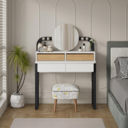 Decortie Lora 4 Drawer White Sapphire Oak Dressing Table with LED Mirror - Size: 132 x 96 x 40cm - Cream - Wilko - thumbnail 6