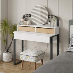 Decortie Lora 4 Drawer White Sapphire Oak Dressing Table with LED Mirror - Size: 132 x 96 x 40cm - Cream - Wilko - thumbnail 5