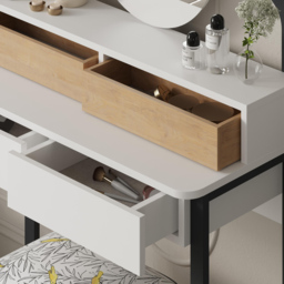 Decortie Lora 4 Drawer White Sapphire Oak Dressing Table with LED Mirror - Size: 132 x 96 x 40cm - Cream - Wilko - thumbnail 4