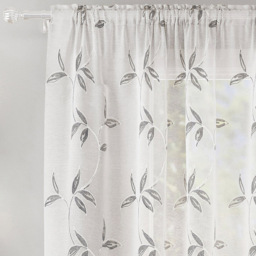 Enhanced Living Oasis Grey Embroidered Leaf Design Sheer Rod Pocket Voile Panels 140 x 229cm - Tyrone Textiles - Wilko - thumbnail 3