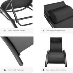 tectake Alina Set of 2 Black 5 Step Backrest Sun Lounger with Head Cushion - Size: 81.5 x 59 x 180cm - Wilko - thumbnail 4