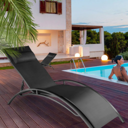 tectake Alina Set of 2 Black 5 Step Backrest Sun Lounger with Head Cushion - Size: 81.5 x 59 x 180cm - Wilko - thumbnail 1