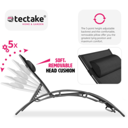 tectake Alina Set of 2 Black 5 Step Backrest Sun Lounger with Head Cushion - Size: 81.5 x 59 x 180cm - Wilko - thumbnail 5