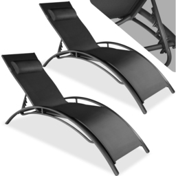 tectake Alina Set of 2 Black 5 Step Backrest Sun Lounger with Head Cushion - Size: 81.5 x 59 x 180cm - Wilko - thumbnail 3