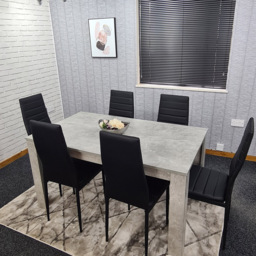 Kosy Koala 6 Seater Faux Leather Dining Set Stone Grey Effect and Black - Size: 96 x 40 x 40cm - Portland - Wilko - thumbnail 4