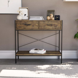 Home Vida Brooklyn 2 Drawer Dark Wood Industrial Console Table - Size: 34 x 80 x 74cm - Brown - Wilko - thumbnail 7