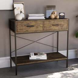 VIDA DESIGNS Brooklyn 2 Drawer Dark Wood Industrial Console Table - Size: 34 x 80 x 74cm - Brown - Wilko