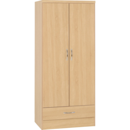 Seconique Nevada 2 Door Single Drawer Sonoma Oak Effect Wardrobe - Size: 2 Door, Single Drawer - Brown - Wilko - thumbnail 3