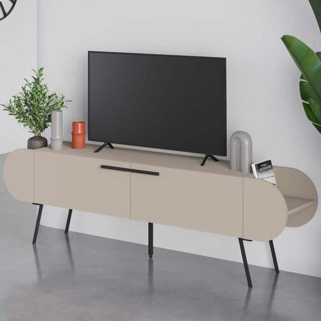 FWStyle Capsule 2 Door 2 Shelf Sandstone TV Unit Stand - Size: 57.5 x 195 x 37.4cm - Cream - Wilko - image 1