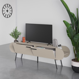FWStyle Capsule 2 Door 2 Shelf Sandstone TV Unit Stand - Size: 57.5 x 195 x 37.4cm - Cream - Wilko - thumbnail 4