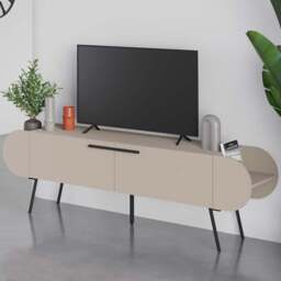 FWStyle Capsule 2 Door 2 Shelf Sandstone TV Unit Stand - Size: 57.5 x 195 x 37.4cm - Cream - Wilko