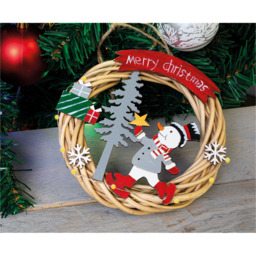 St Helens Natural Colour Hanging Wicker Wreath with Snowman - Red - Wilko - thumbnail 5