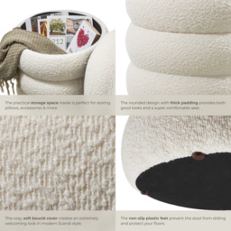 Tectake Altu Cream White Stool with Padded Seat - Size: 47 x 42 x 42cm - Wilko - thumbnail 4