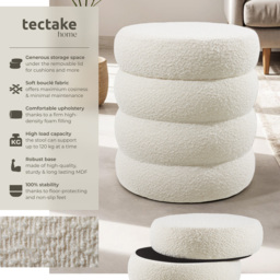 Tectake Altu Cream White Stool with Padded Seat - Size: 47 x 42 x 42cm - Wilko - thumbnail 6