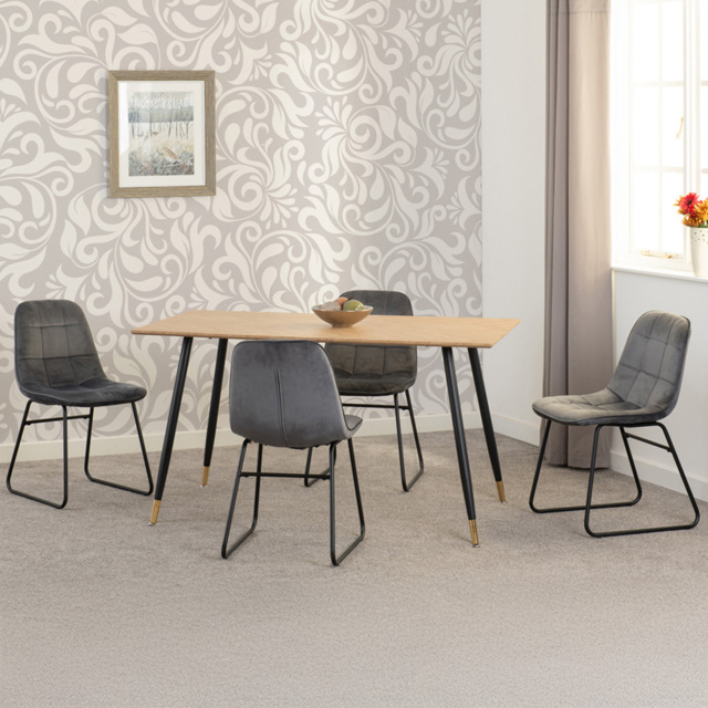 Seconique Hamilton Lukas Oak Effect Velvet 4 Seater Dining Table Set Grey - Multi - Wilko - image 1