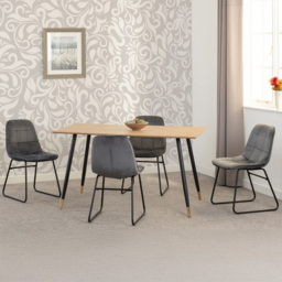 Seconique Hamilton Lukas Oak Effect Velvet 4 Seater Dining Table Set Grey - Multi - Wilko