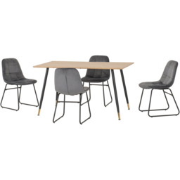 Seconique Hamilton Lukas Oak Effect Velvet 4 Seater Dining Table Set Grey - Multi - Wilko - thumbnail 3