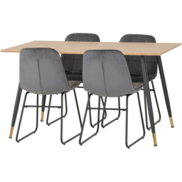 Seconique Hamilton Lukas Oak Effect Velvet 4 Seater Dining Table Set Grey - Multi - Wilko - thumbnail 4
