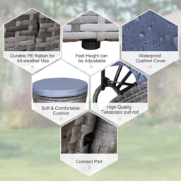 Outsunny 6 Seater Grey Rattan Round Lounge Set with Retractable Canopy - Wilko - thumbnail 5