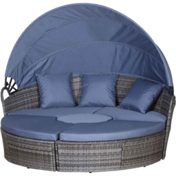 Outsunny 6 Seater Grey Rattan Round Lounge Set with Retractable Canopy - Wilko - thumbnail 3