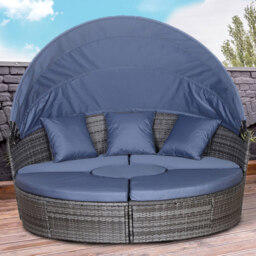 Outsunny 6 Seater Grey Rattan Round Lounge Set with Retractable Canopy - Wilko - thumbnail 1