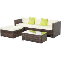 Outsunny 4 Seater Brown Rattan Corner Lounge Set - Cream - Wilko - thumbnail 3