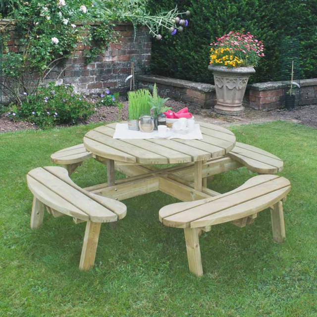 Forest Garden Circular Picnic Table - Brown - Wilko - image 1