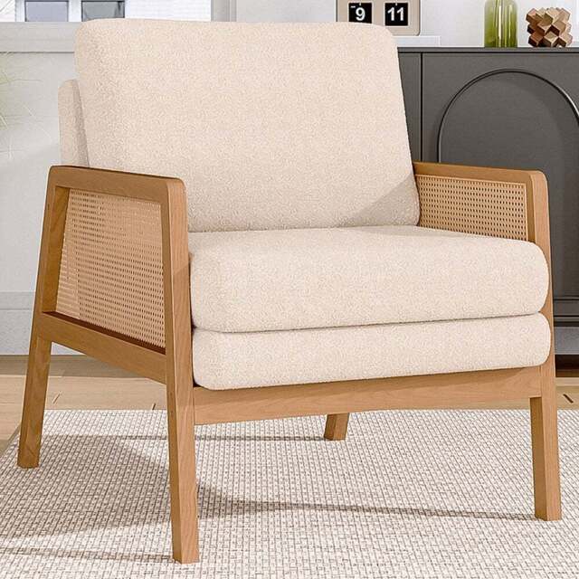 Living and Home Teddy Fleece Cushion Modern Rattan Armchair - Size: Single - White - Wilko - image 1