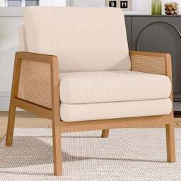 Living and Home Teddy Fleece Cushion Modern Rattan Armchair - Size: Single - White - Wilko