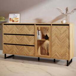 Florence 2 Door 3 Drawer Bartex Oak and Black Sideboard - Size: 42 x 156.4 x 82.6cm - Furniture to Go - Wilko