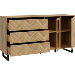 Florence 2 Door 3 Drawer Bartex Oak and Black Sideboard - Size: 42 x 156.4 x 82.6cm - Furniture to Go - Wilko - thumbnail 5