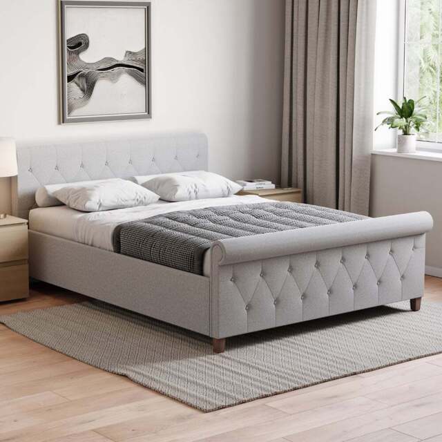 Home Vida Vittorio Double Light Grey Linen Bed - Wilko - image 1