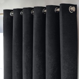 Alan Symonds Black Chenille Blackout Ring Top Eyelet Curtains 168 x 229cm - Size: W 168 x D 229cm - Wilko - thumbnail 3
